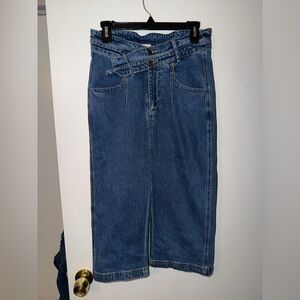 Pilcro Indigo Denim Maxi Skirt with Belt